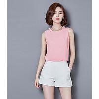 womens casualdaily simple summer blouse solid round neck sleeveless po ...