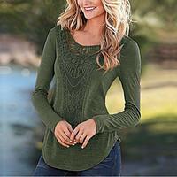 womens going out simple fall winter t shirt solid round neck long slee ...