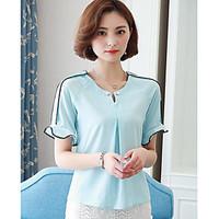 womens casualdaily simple blouse solid round neck short sleeve polyest ...