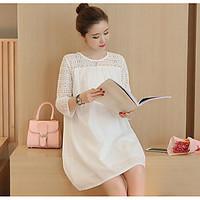 womens casualdaily simple lace dress solid round neck maxi long sleeve ...