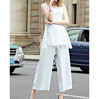 womens casualdaily street chic summer blouse pant suits solid round ne ...