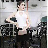 womens going out vintage summer t shirt skirt suits solid halter sleev ...