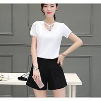 Women\'s Casual/Daily Street chic Summer T-shirt Skirt Suits, Solid Round Neck ½ Length Sleeve