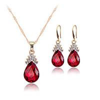 Women\'s 18k Gold Crystal Pendant Necklace Earrings Jewelry Set for Wedding Party
