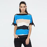 Women\'s Going out Plus Size / Street chic Loose Color Block Summer T-shirt, Striped Round Neck Batwing Short Sleeve