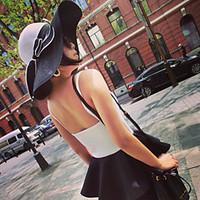 women straw color block bow floppy hat cute party casual spring summer ...