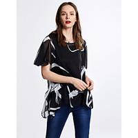 womens plus size going out simple summer blouse print round neck short ...