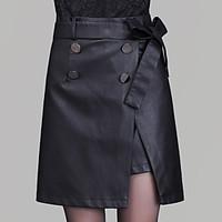 womens a line solid skirts going out mid rise above knee button cotton ...