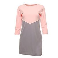 Women\'s Going out / Work Street chic Loose Dress, Color Block Round Neck Above Knee ¾ Sleeve Pink / White / Black / Gray PolyesterFall /