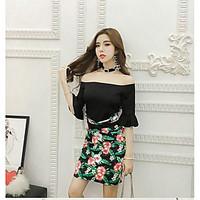 womens casualdaily street chic spring shirt skirt suits solid round ne ...