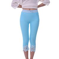 Women\'s Solid/Lace Blue/Pink/White/Black/Purple Skinny Pants , Casual