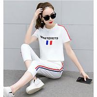 Women\'s Going out Simple Spring, Fall, Winter, Summer T-shirt Pant Suits, Solid Round Neck Short Sleeve