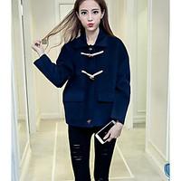 Women\'s Casual/Daily Street chic Fall Winter Jacket, Solid Shirt Collar Long Sleeve Regular Cotton