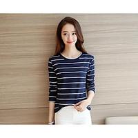 womens going out simple t shirt striped round neck long sleeve cotton