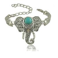 Women European Style Retro Fashion Bohemian Ethnic Carved Elephant Proboscis Turquoise Bracelet