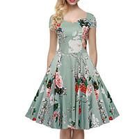 womens vintage simple street chic floral swing dress round neck knee l ...