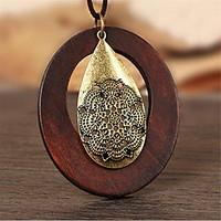 Women\'s Couple\'s Pendant Necklaces Jewelry Leather Wood Alloy Oval DropUnique Design Dangling Style Magnetic Therapy Euramerican Handmade