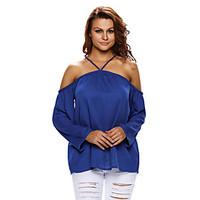 Women\'s Going out Beach Sexy Blouse, Solid Asymmetrical Long Sleeve Polyester Spandex