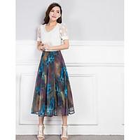 womens holiday midi skirts swing print color block summer