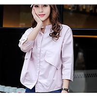 Women\'s Going out Cute Spring Summer Jacket, Solid Round Neck 3/4 Length Sleeve Short Others