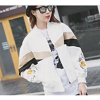 Women\'s Going out Casual/Daily Cute Spring Fall Jacket, Color Block Floral Round Neck Long Sleeve Regular Others