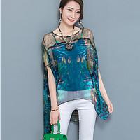 womens going out street chic summer blouse print round neck short slee ...