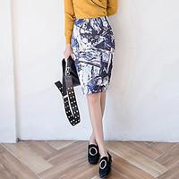 Women\'s Plus Size Bodycon Floral Skirts, Casual/Daily Work Vintage Street chic High Rise Midi Zipper Polyester Inelastic Spring Summer