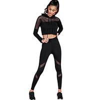 Women\'s Active Mesh Panel Hoodie Tights Set in Black