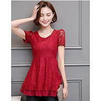 womens work chinoiserie summer blouse jacquard round neck short sleeve ...