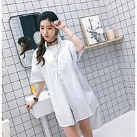 womens going out street chic shirt solid shirt collar short sleeve cot ...