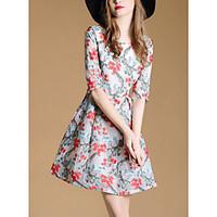womens going out simple a line dress floral round neck above knee leng ...