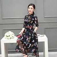 womens casualdaily simple swing dress floral stand midi length sleeve  ...