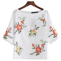 Women\'s Casual/Daily Simple T-shirt, Floral Round Neck Short Sleeve Cotton