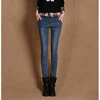 womens mid rise micro elastic jeans chinos pants street chic slim skin ...