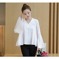 womens daily casual simple spring blouse solid v neck long sleeve cott ...