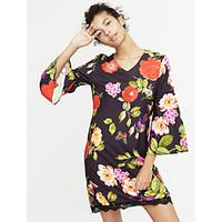 womens flare sleeve casualdaily vintage sheath dressfloral patchwork l ...