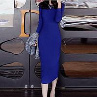 Women\'s Going out Sexy Bodycon DressSolid Round Neck Midi Long Sleeve Blue / Black Polyester Fall /