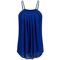 Women\'s Going out / Casual/Daily Pleated All Match Off-The-Shoulder Simple Summer Tank Top, Solid Strap Sleeveless