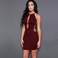 womens going out club sexy simple bodycon dresssolid halter criss cros ...