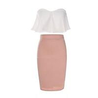 Women\'s Off The Shoulder Casual/Daily / Formal Sexy Summer Blouse Skirt Suits, Solid Strapless Sleeveless Pink Polyester Medium