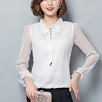 Women\'s Lace Casual / Work Street chic Spring / Fall Blouse, Lace Embroidered Stand Long Sleeve White / Black Chiffon Medium