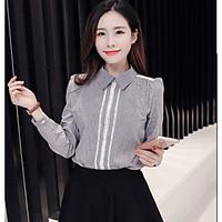 womens casualdaily simple shirt solid striped square neck long sleeve  ...