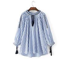 womens casual simple shirt striped round neck long sleeve cotton blend