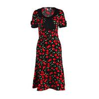 Women\'s Work Plus Size Dress, Print Round Neck Knee-length Short Sleeve Red / Black Summer