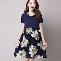 womens plus size formal holiday simple a line dress floral round neck  ...