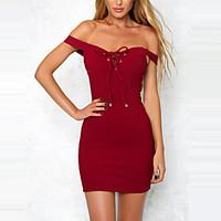 womens off the shoulderlace up party club sexy bodycon dresssolid cris ...