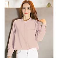 womens casualdaily simple spring summer shirt solid stand long sleeve  ...