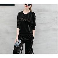 womens casualdaily simple spring fall t shirt pant suits solid round n ...