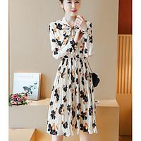 womens casualdaily a line dress solid floral round neck knee length le ...