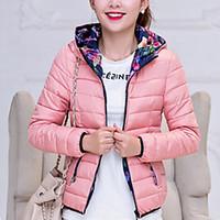 Women\'s Regular Padded Coat, Simple Casual/Daily Solid-Polyester Polyester Long Sleeve Hooded Pink / Red / Black